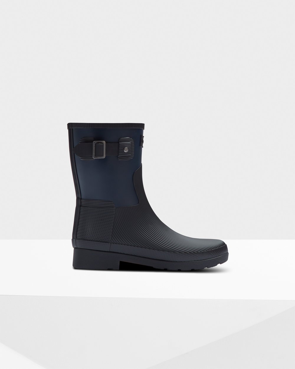 Bottes Courtes de Pluie Hunter Refined Texture Block Slim Fit Femme Bleu Marine/Noir THROCVX-67